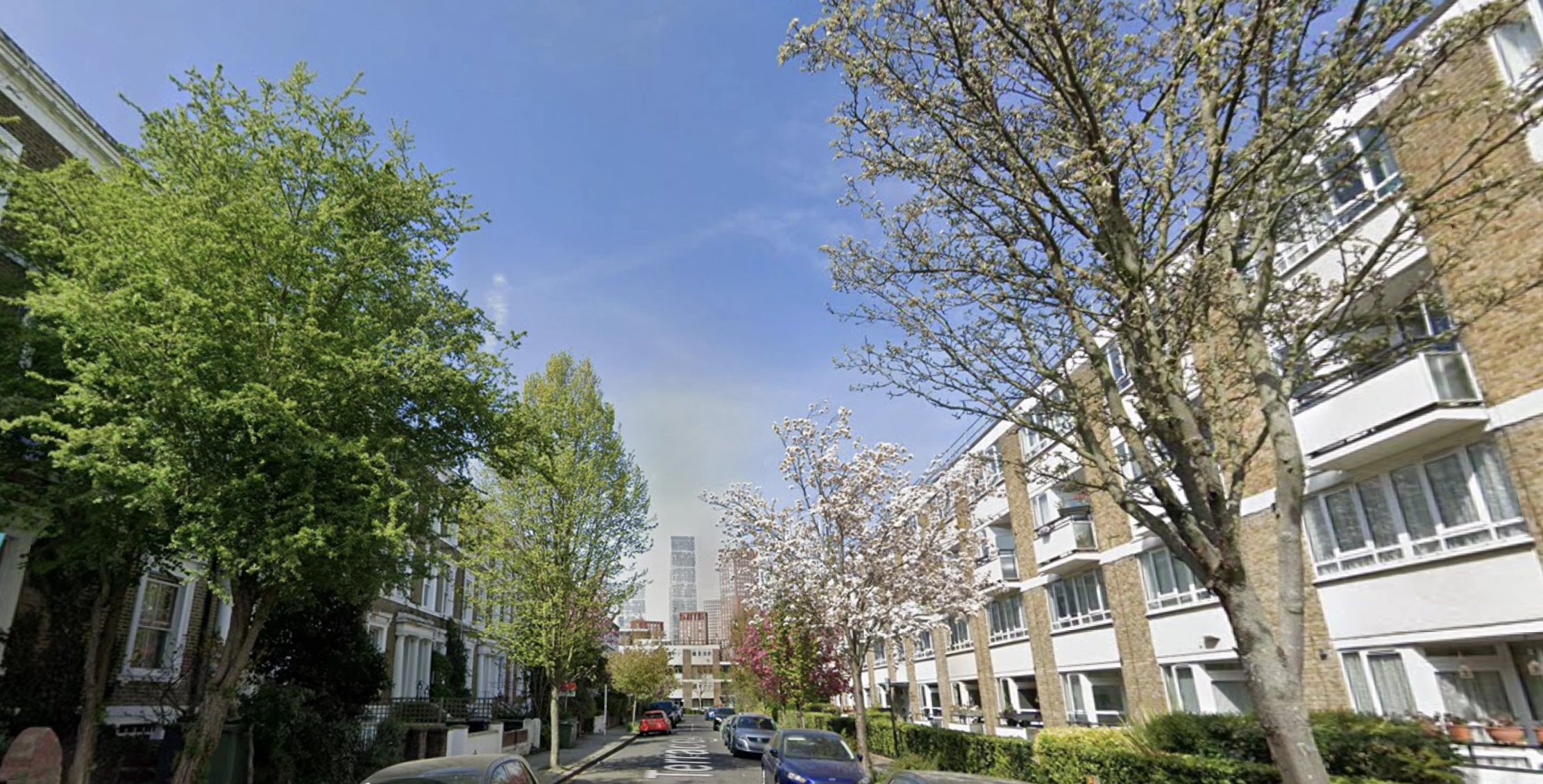 View along Richborne Terrace with trees in the distance
